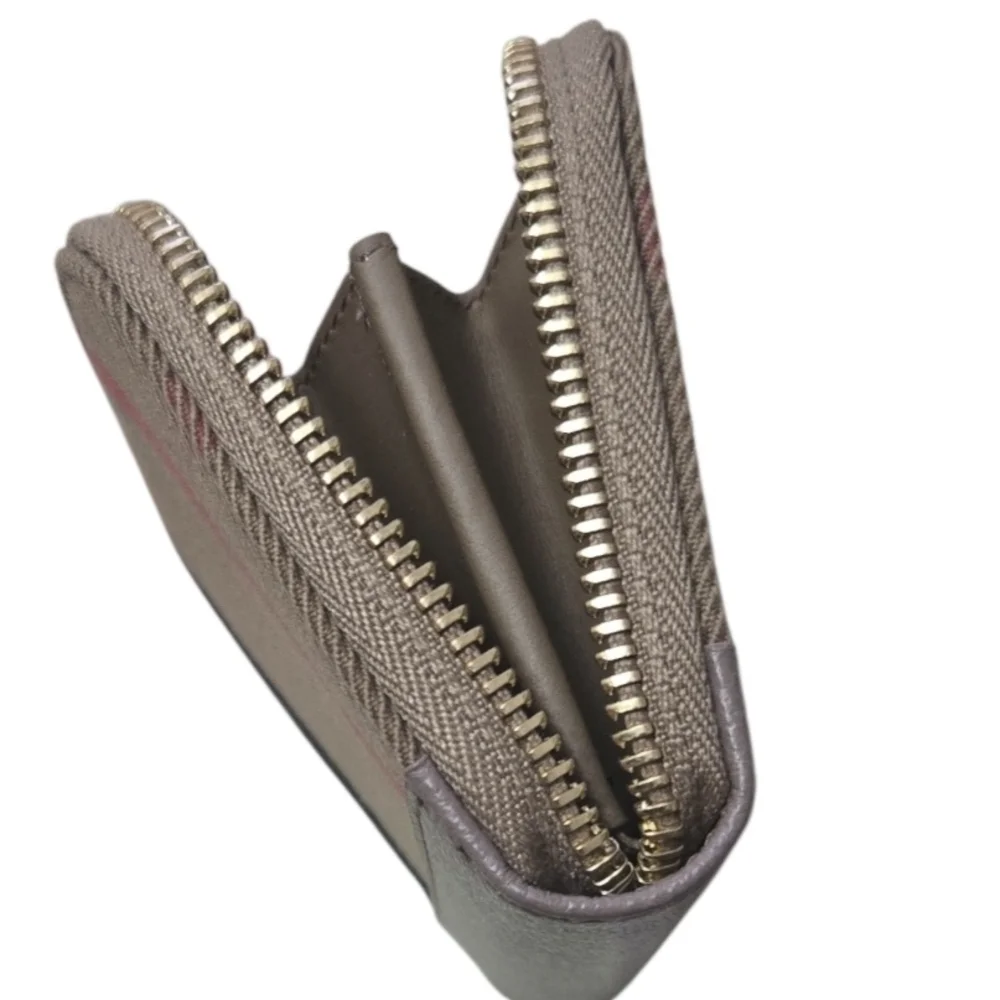 NWT $480 Burberry Small Zip Wallet in Vintage Check and Taupe Leather - Picture 3 of 12